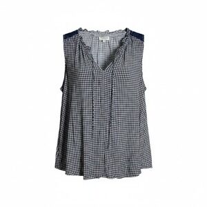 Studio B by Bobeau Womens 3X Gingham Crochet Yoke Sleeveless Top Navy White NEW